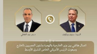 وزير الخارجية يبحث هاتفيا مع مبعوث أمريكا للشرق الأوسط تطورات الأوضاع بغزة