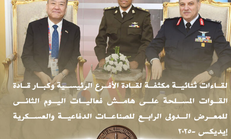 المتحدث العسكرى: لقاءات ثنائية مكثفة لقادة الأفرع الرئيسية وكبار قادة القوات المسلحة