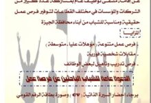 محافظة الجيزة تعلن عن إقامة ملتقى توظيفي للشباب يوفر الآلاف من فرص العمل غداً الأحد بأرض المطاحن بشارع فيصل