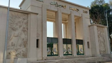 تثبيت اللوحة الجديدة بعد تغييرها باسم جنينة الحيوانات بالجيزة 