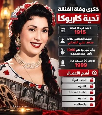 تحية كاريوكا أشهر عظماء تاريخ الرقص الشرقى بمصر .. لعبت دور سياسى  ألقي القبض عليها أكثر من مرة بسبب نشاطها السياسي قى مساعدة محمد أنور السادات في هروبه من الإنجليز وقضية قلب نظام الحكم