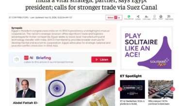 الرئيس السيسي في مقال لصحيفة The Economic Times: مصر شريك استراتيجي حيوي للهند 