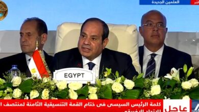 الرئيس السيسي فى ختام القمة التنسيقيةالثامنة مصر ملتزمة بالتعاون مع دول القارة للوصول لإفريقيا آمنة ومستقرة 